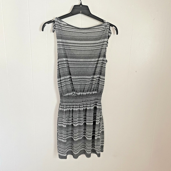Sparkly Striped Swim Cover Up Dress S Semi Sheer Gray Sleeveless Beach Resort - Picture 2 of 10
